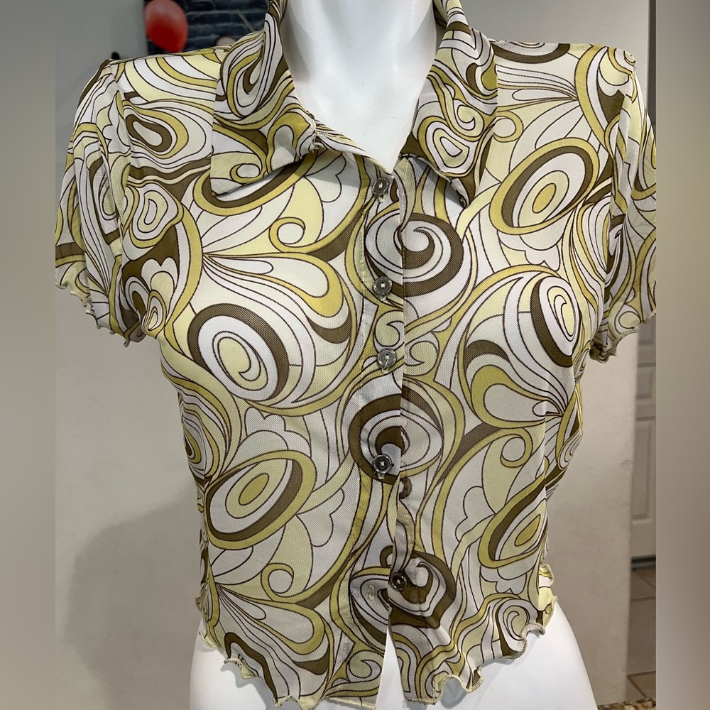 Liz & Sara - Green/Yellow Swirl Mesh Top